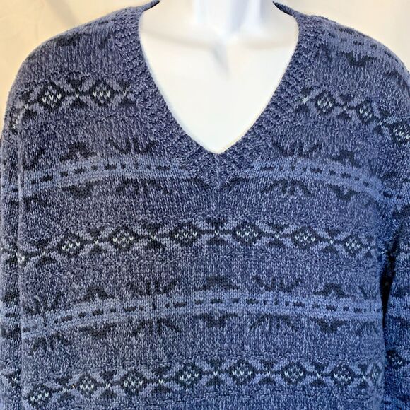 VTG Polo Ralph Lauren Sweater Mens M Blue Fair Isle Silk Linen Cotton Knit 90s - Picture 3 of 7